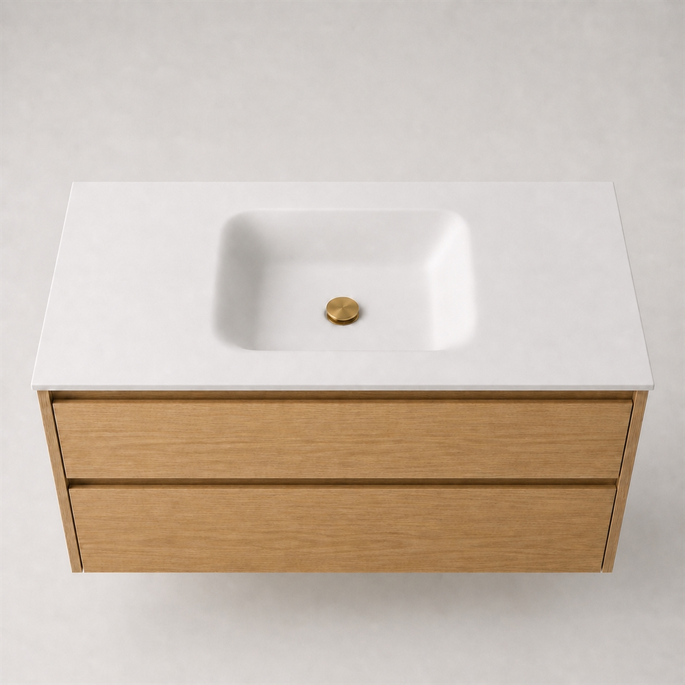 Corian badbordplade 122 cm inkl. Lux-vask, Glacier White
